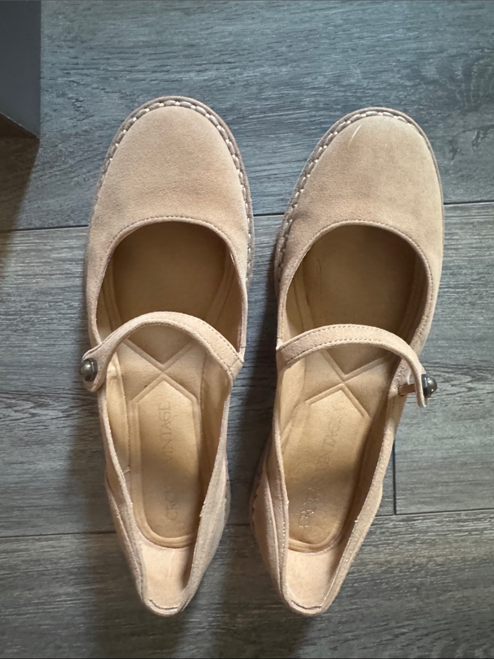 Crown Vintage Suede Mary Jane Flats in Beige
